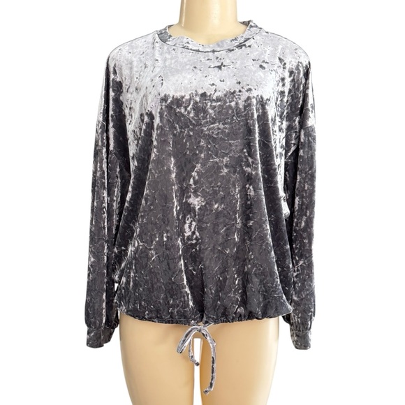 NWOT Adrianna Papell Gray Crushed Velvet Long Sleeve Sweatshirt‎ Top M - Picture 5 of 10